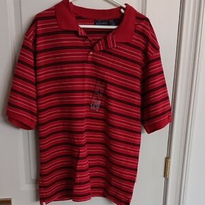 Basic Editions Red Polo with White and Black Stripes  Sz Lrg
